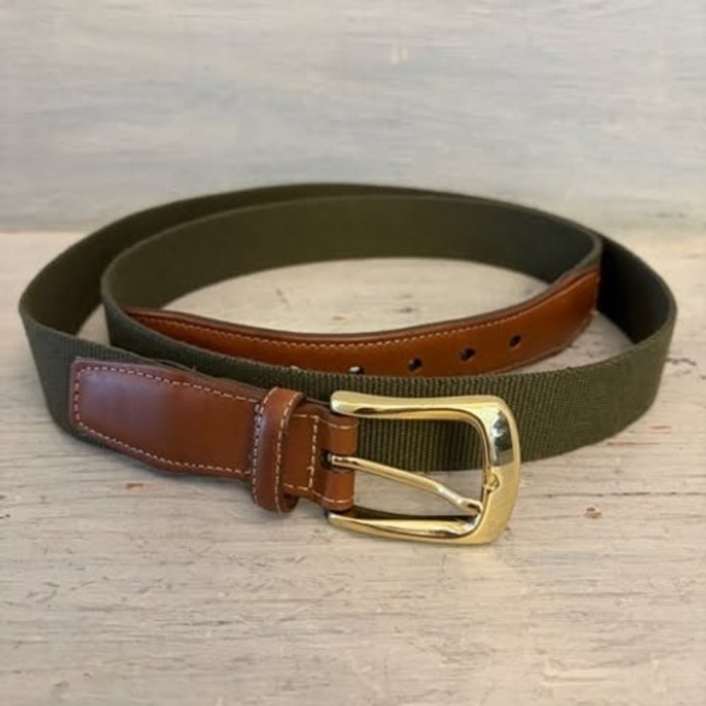 Torino Men's Forest Green Surcingle Belt w/ Brown Leather Trim 52-55" GC